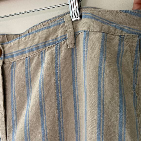 J. Jill Love Linen 100% Linen Creased-Front Wide-Leg Striped Blue Cream Pants - Picture 14 of 15